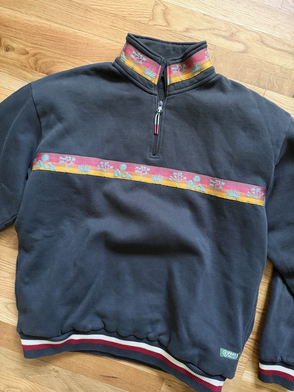 Parks Project Joshua Tree 1/4 Zip Sweater Black Mockneck Fleece Mens Sz Large